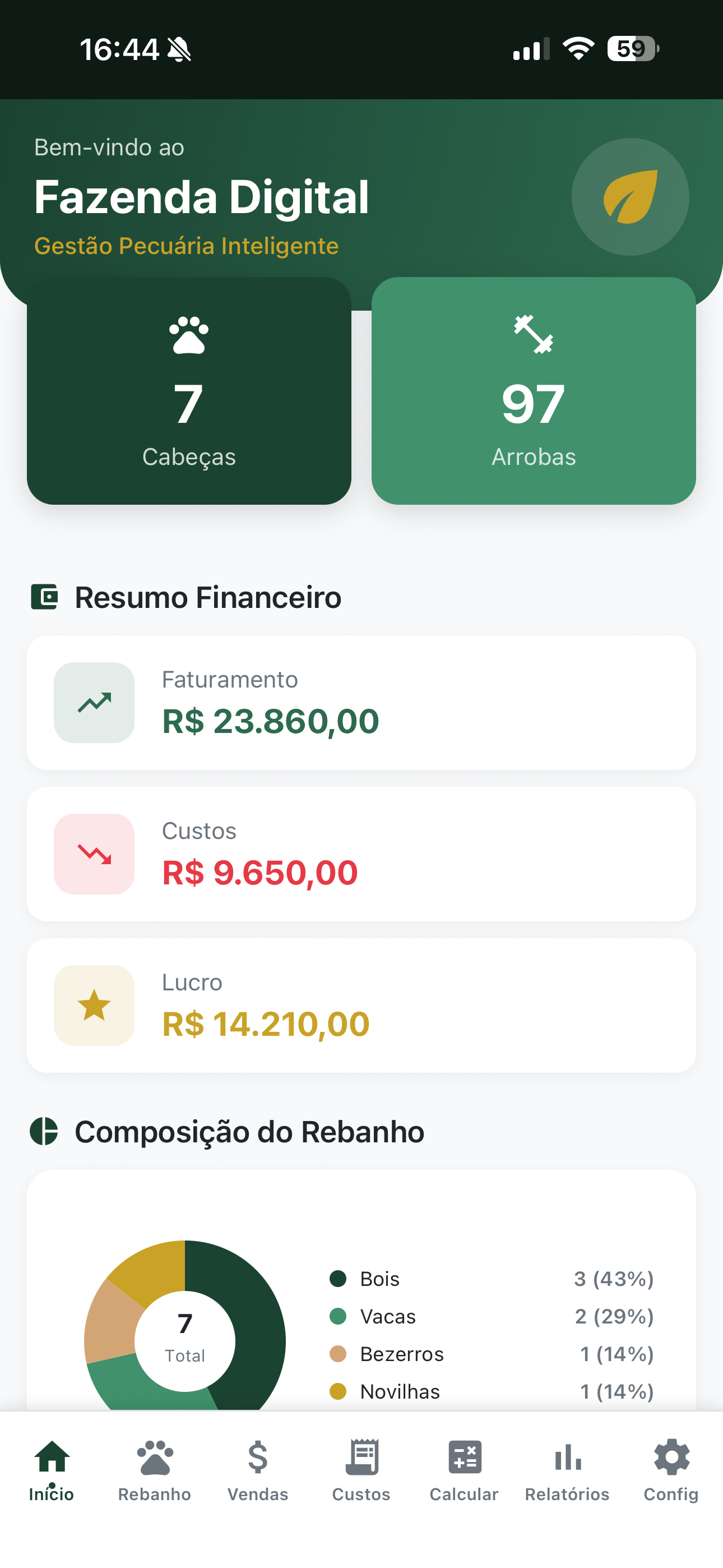 App Fazenda Digital - Dashboard